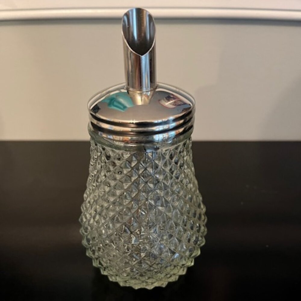 Vintage Diamond Point Glass Sugar / Syrup 6" dispenser